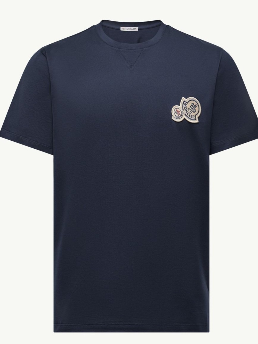 Moncler Men’s Double Logo Patch Cotton Navy T-Shirt Size Medium